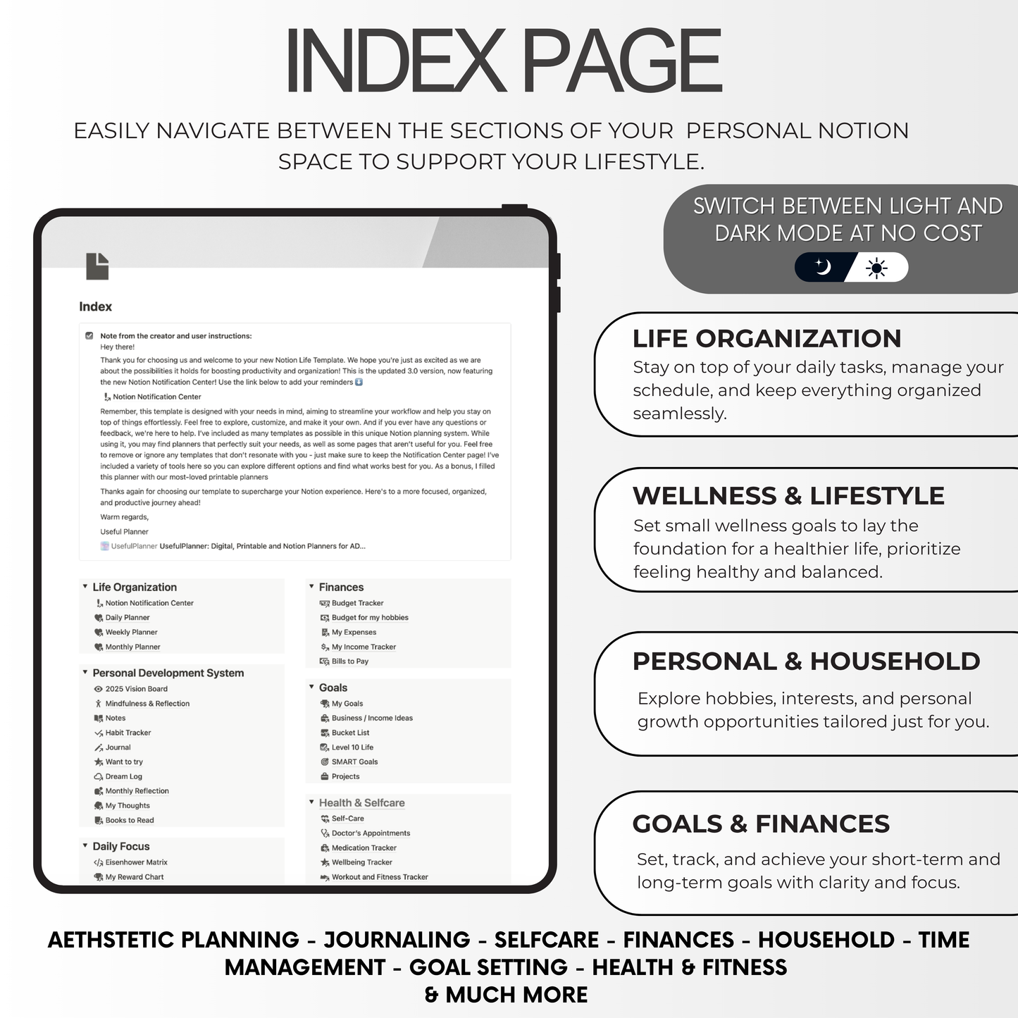 notion planner index page