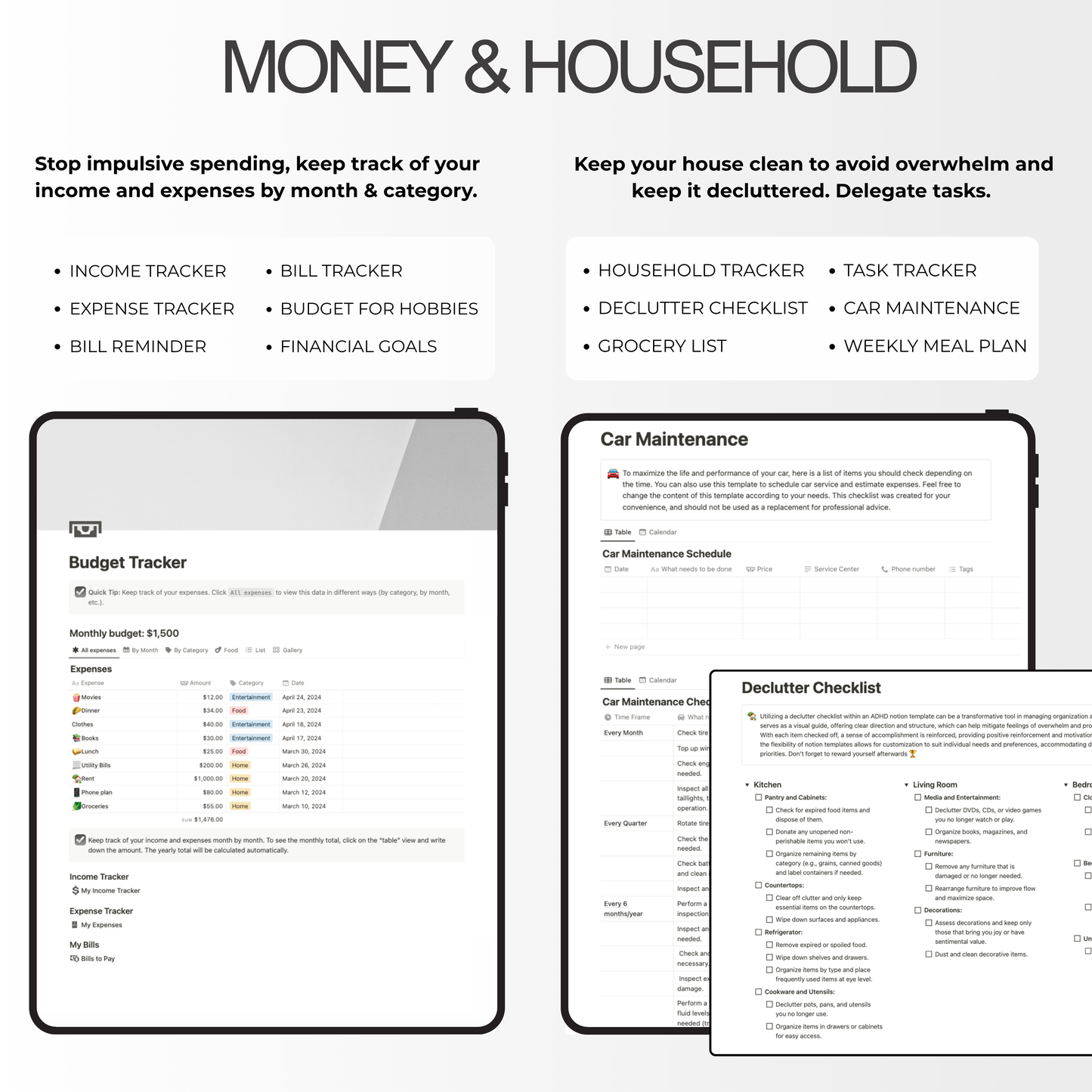 budget, household and family planner notion