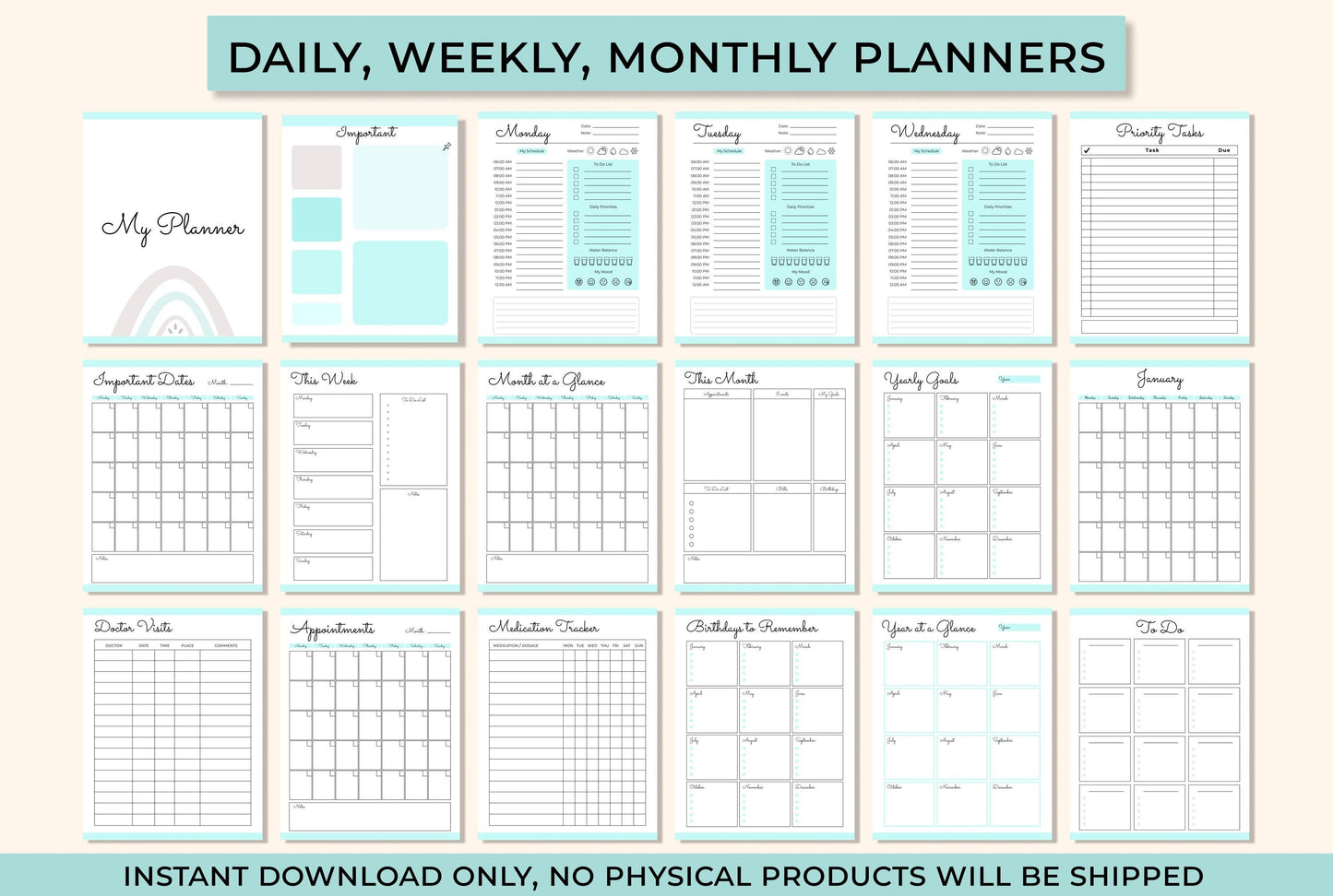 daily, weekly, monthly planners