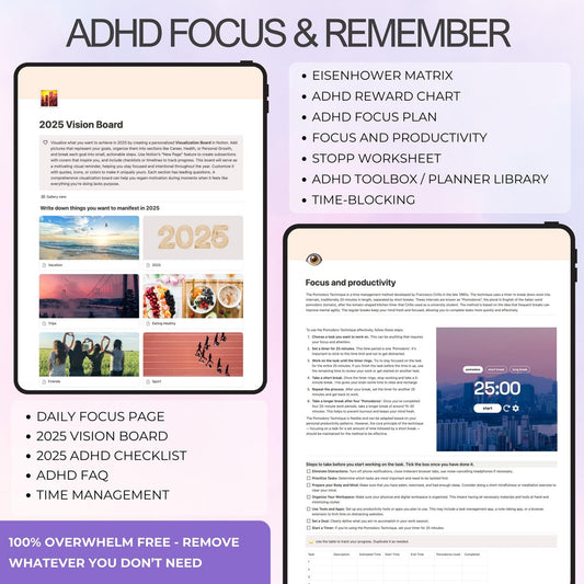 2026 ADHD Planner for Notion, Notion ADHD Template