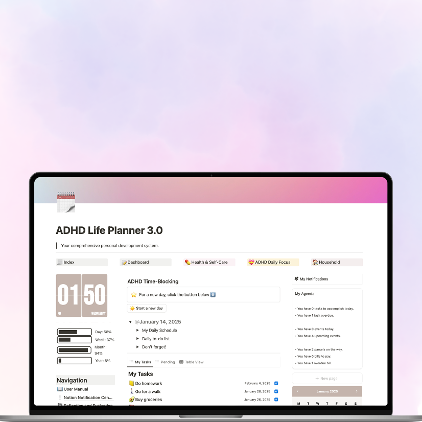 ADHD Notion Planner home page