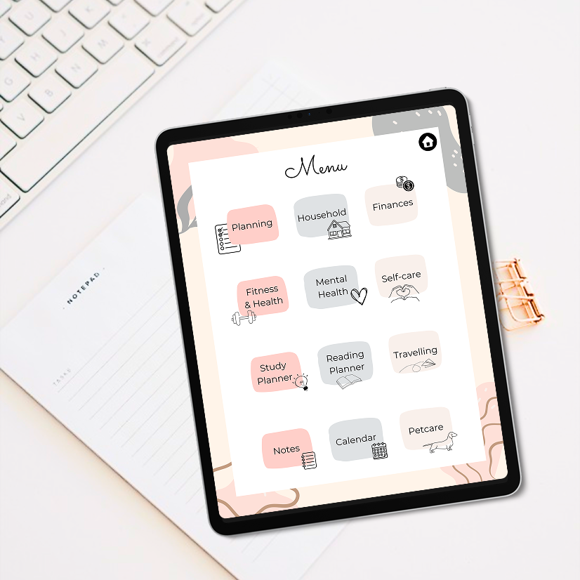 ADHD digital planner menu