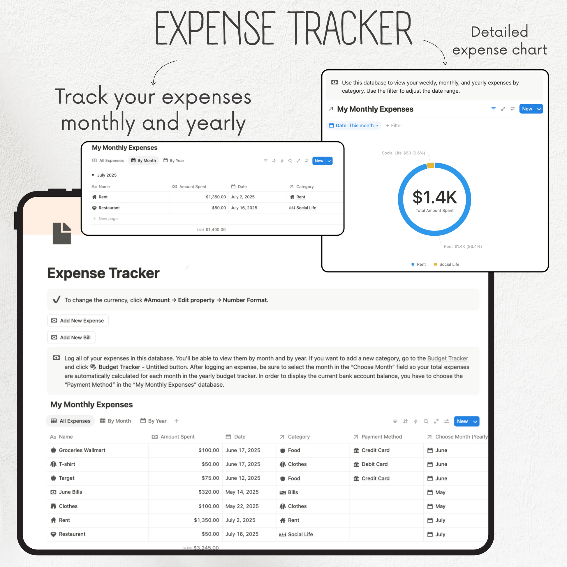 Expense tracker software interface with monthly and yearly expense tracking features.