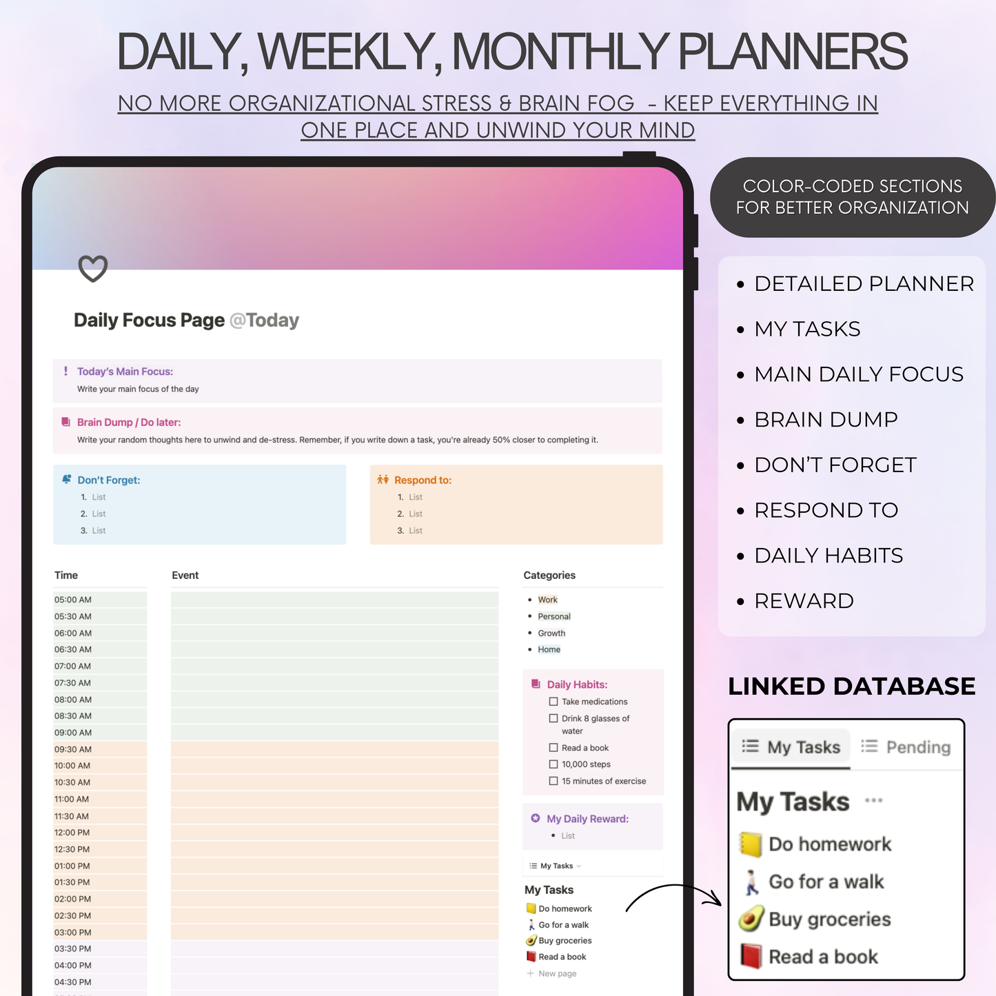 daily, weekly, monthly Notion templates