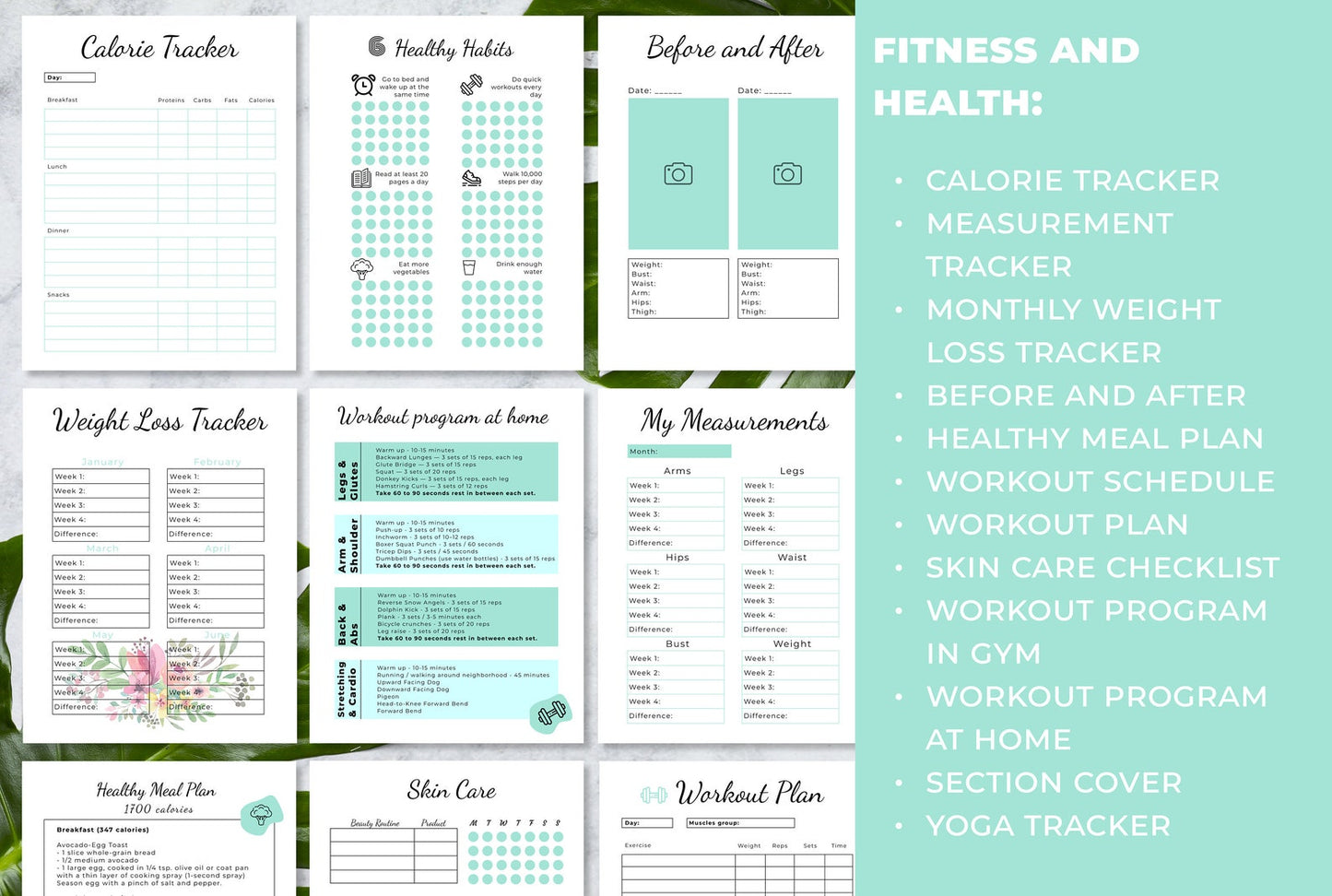 fitness and health planner pages