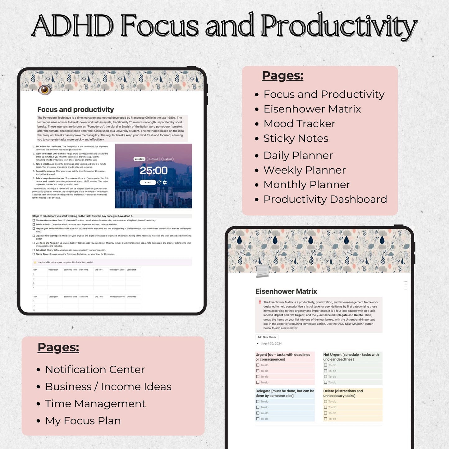 ADHD focus and productivity section