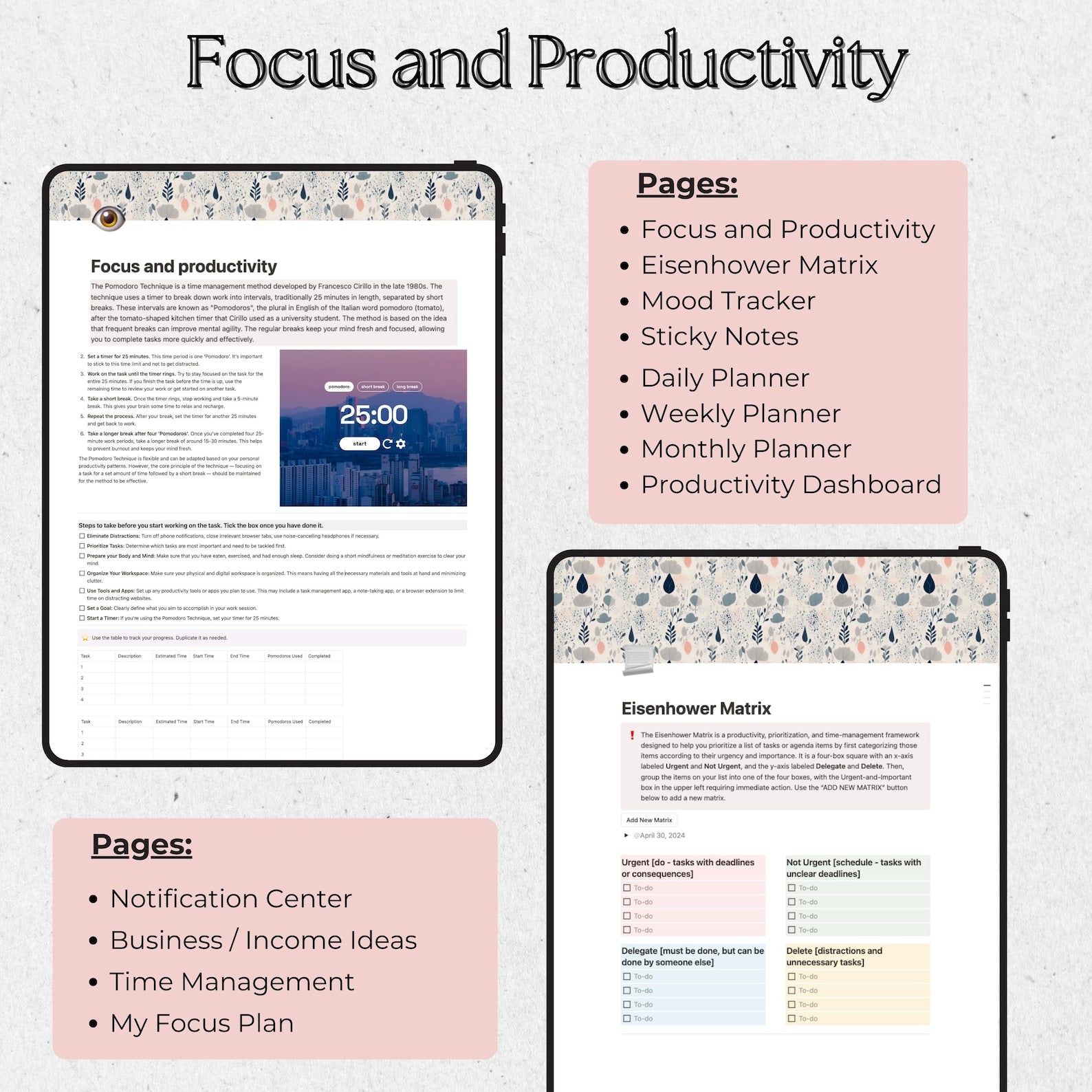 Focus and productivity pages