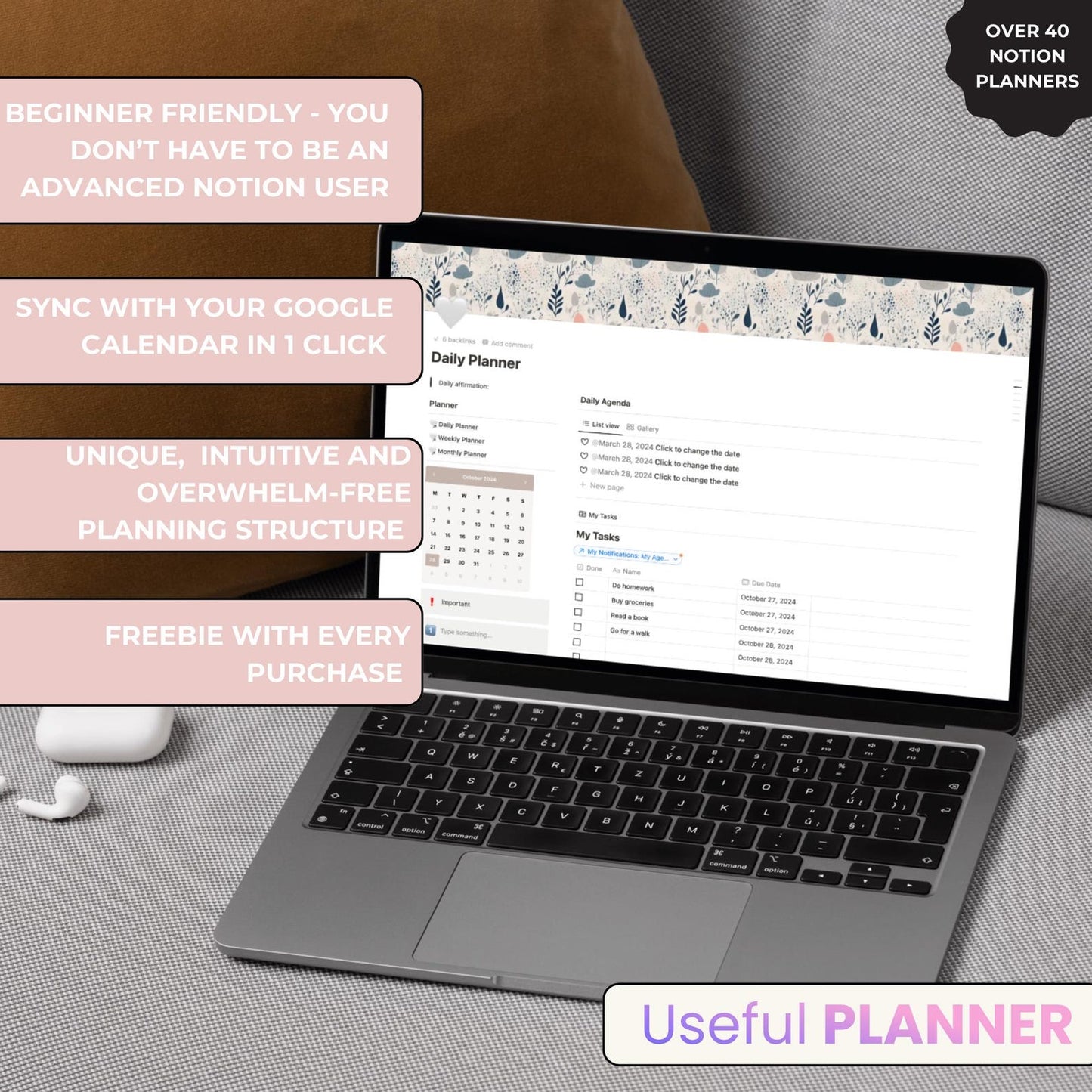 Notion planner can be synced with google calendar in 1 click