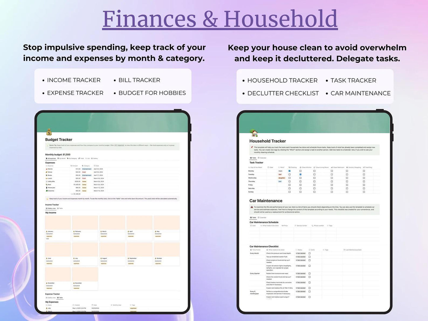 budget and household planner pages