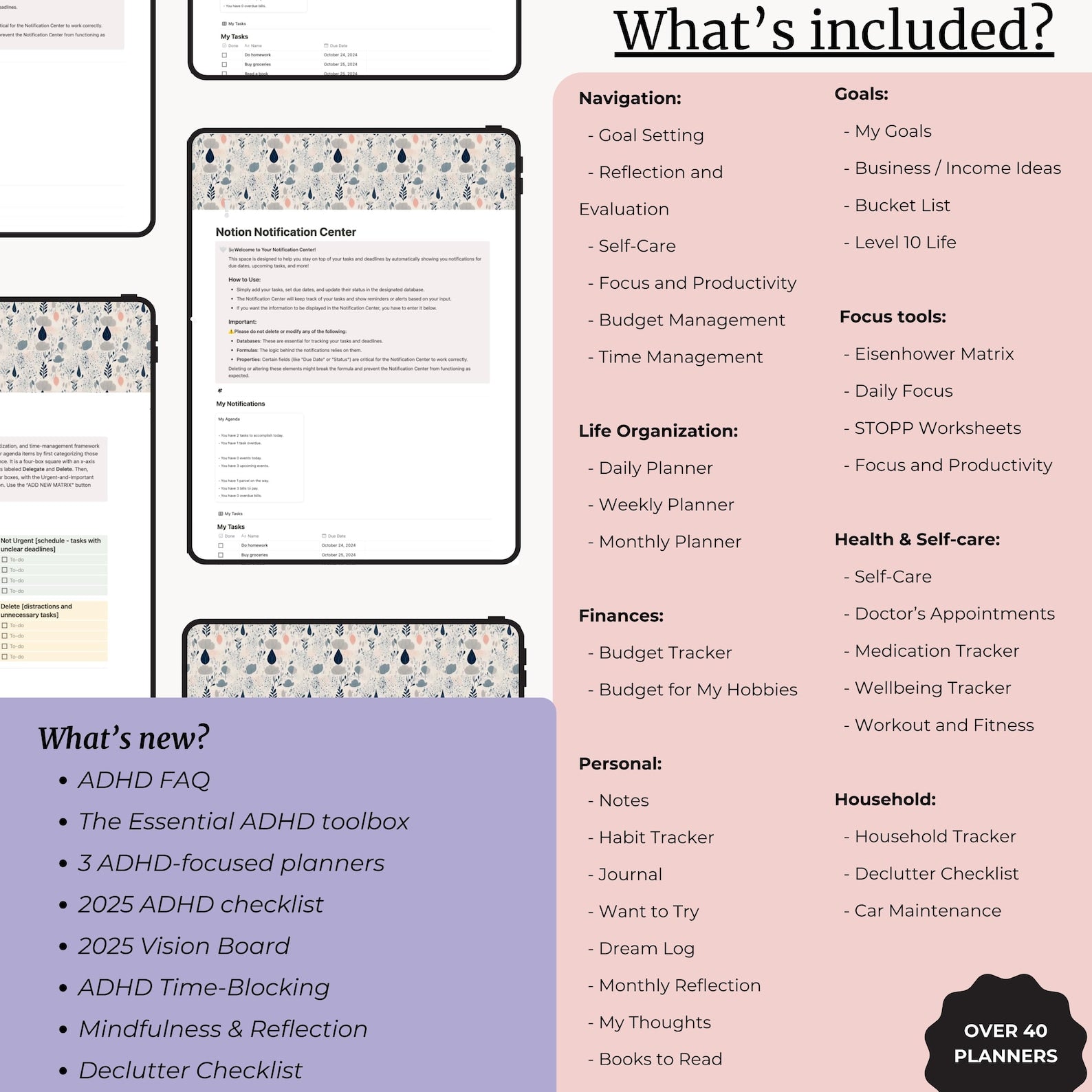 ADHD Notion Planner content