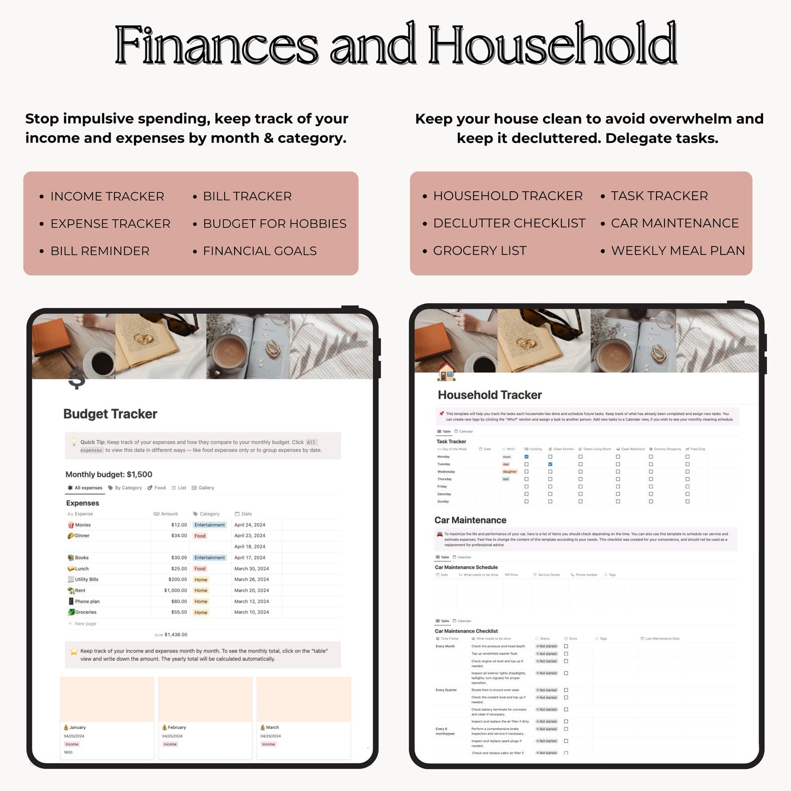 budget and household planner pages