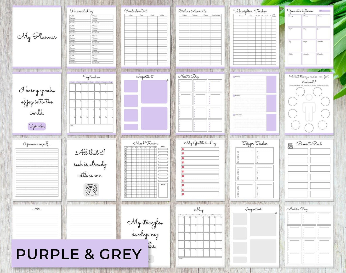 purple and grey planners in us letter format pdf