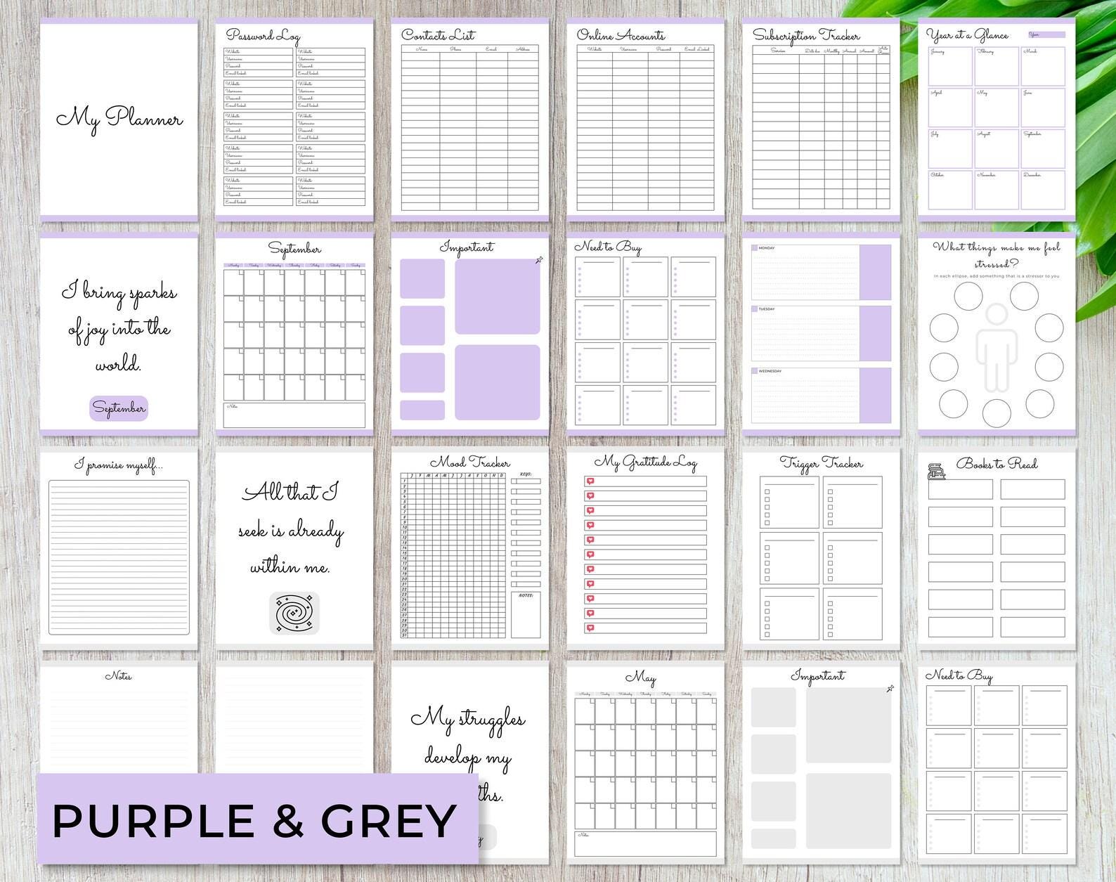 purple and grey planners in us letter format pdf