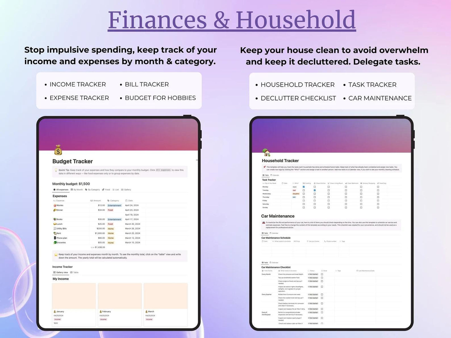 budget and household planner pages