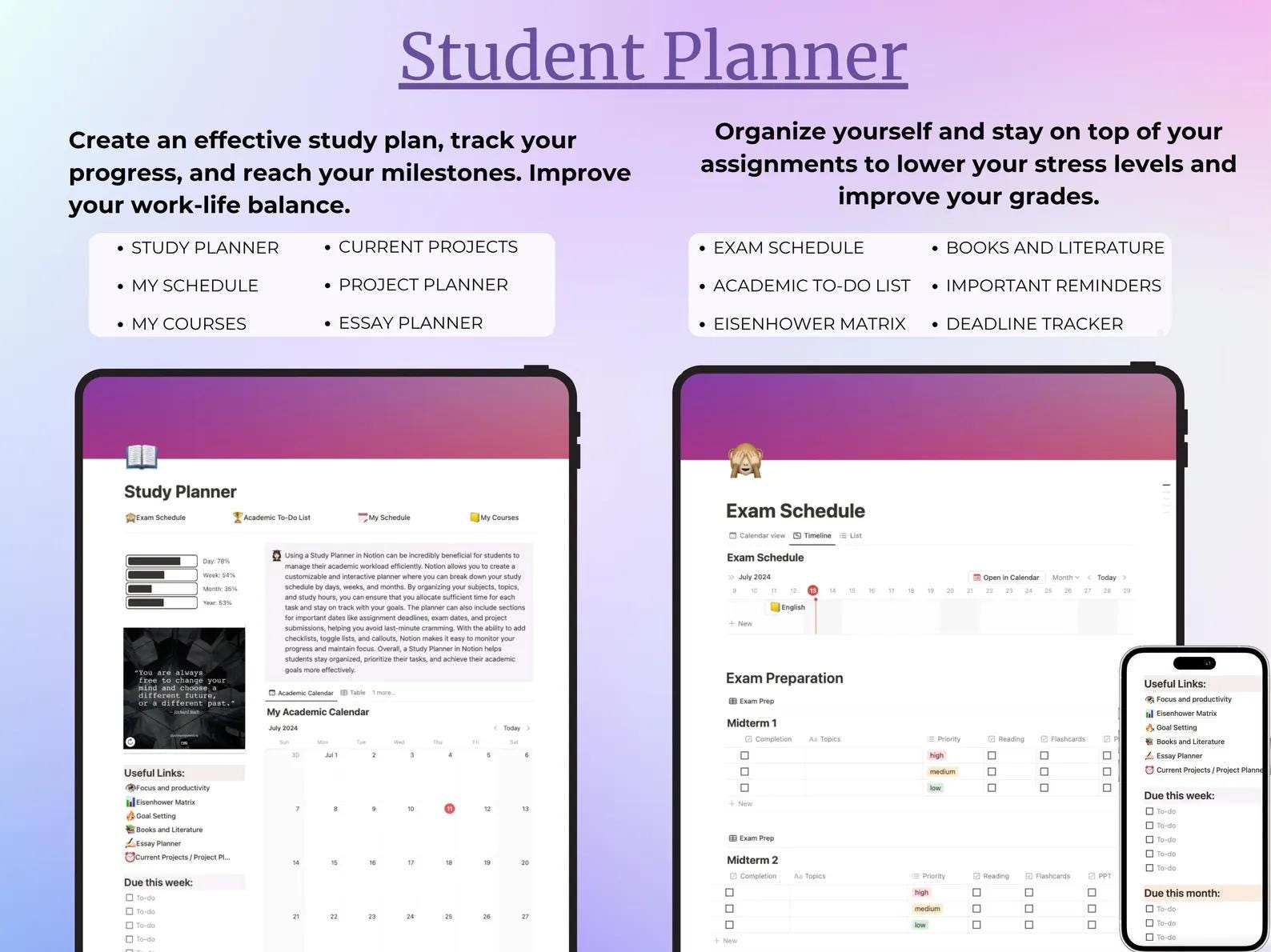 this student planner includes 12 templates