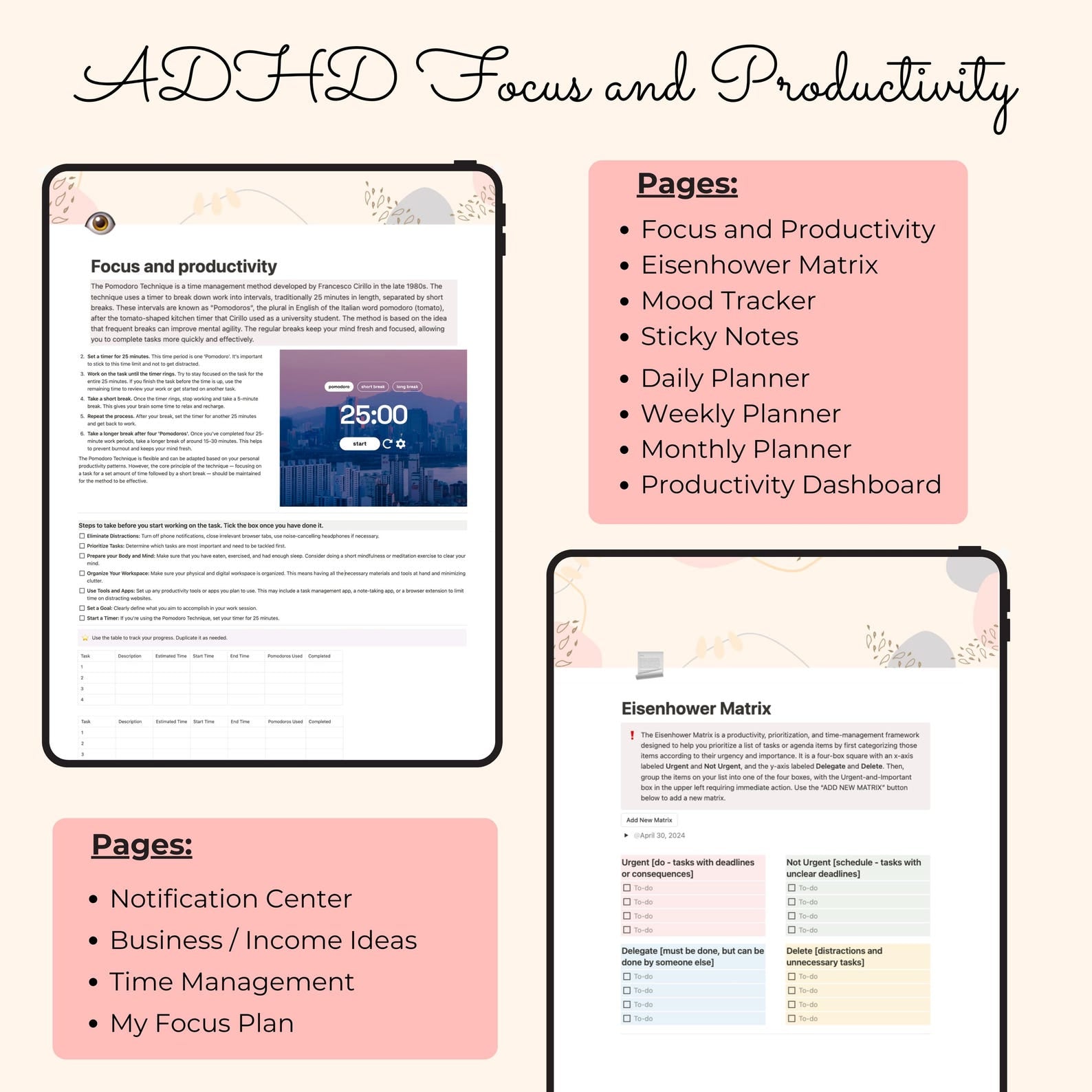 ADHD focus and productivity section