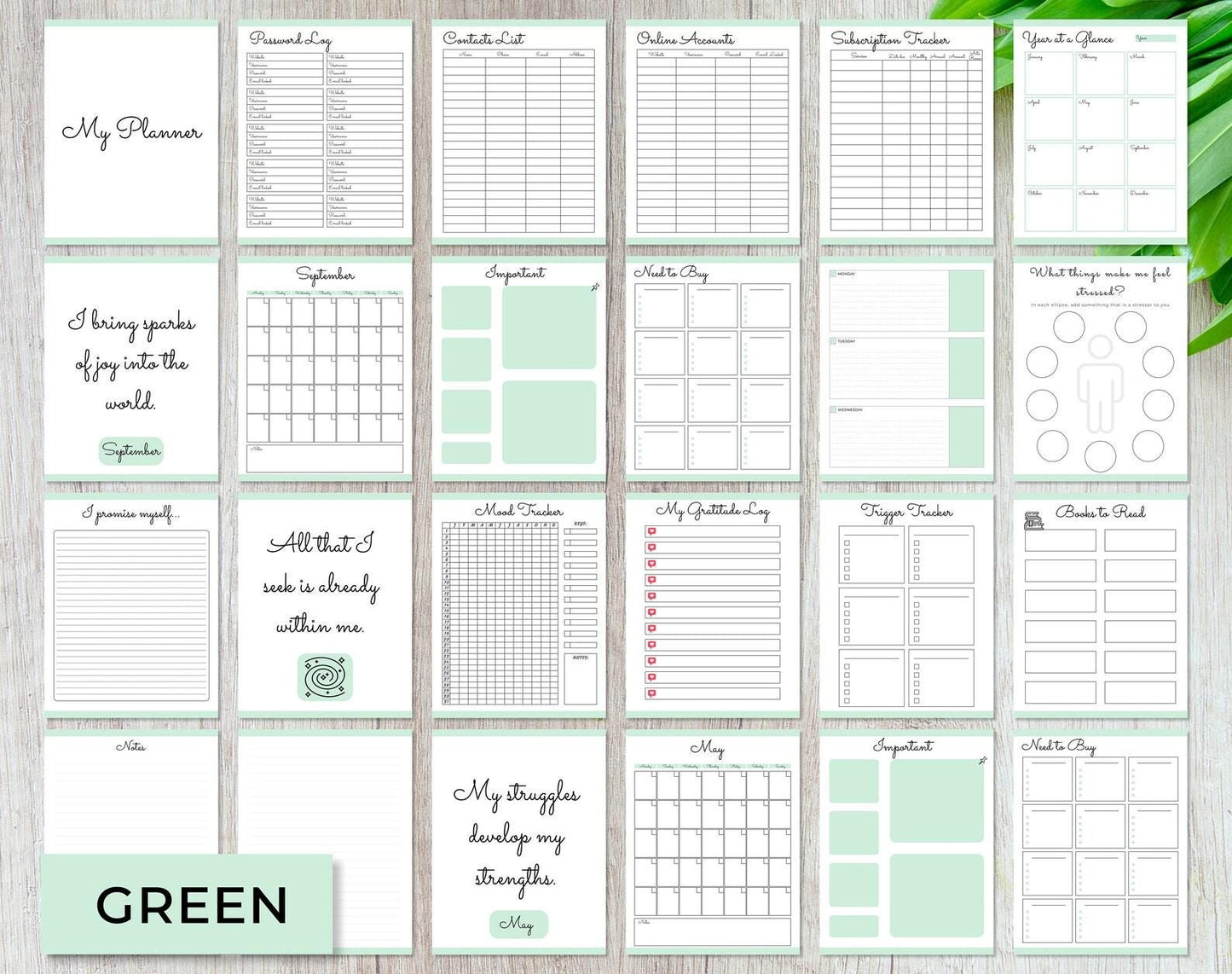 green planner in us letter format