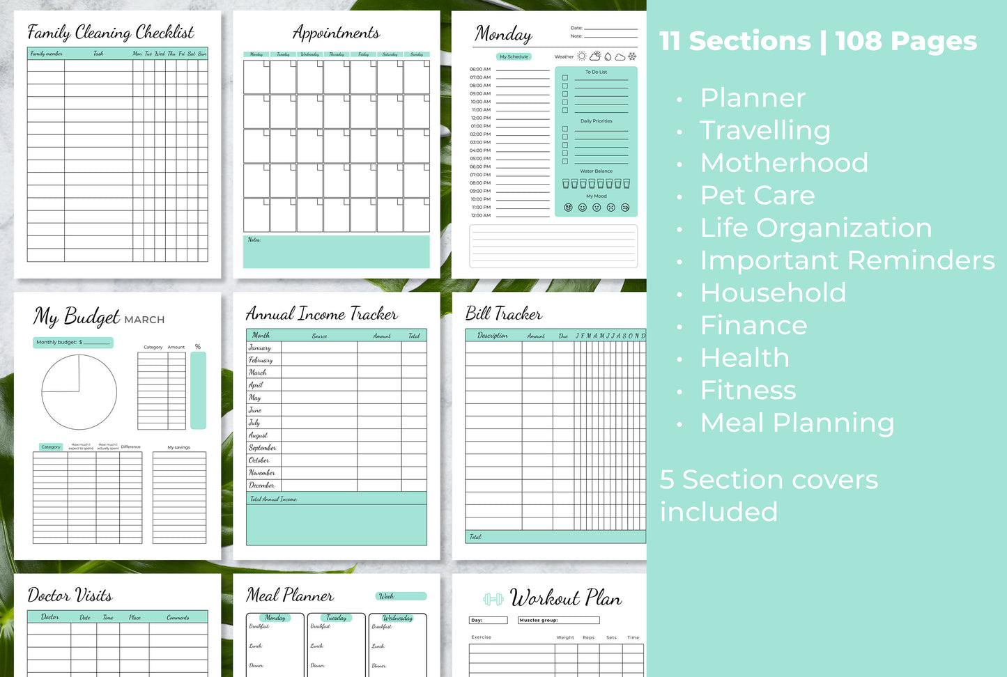 this busy mom planner includes 11 sections