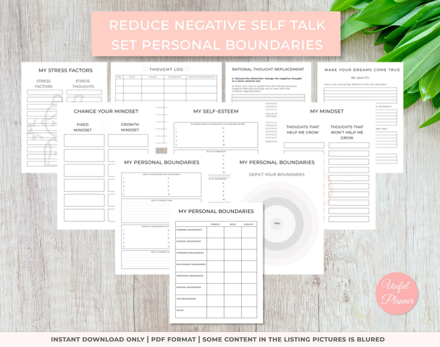 Pages that help reduce negative self talk and set personal boundaries