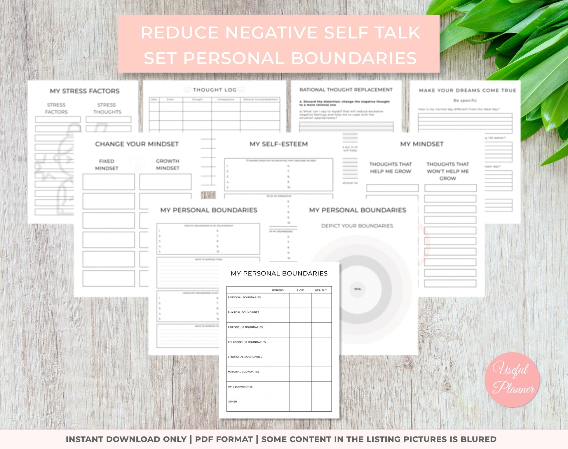 Pages that help reduce negative self talk and set personal boundaries