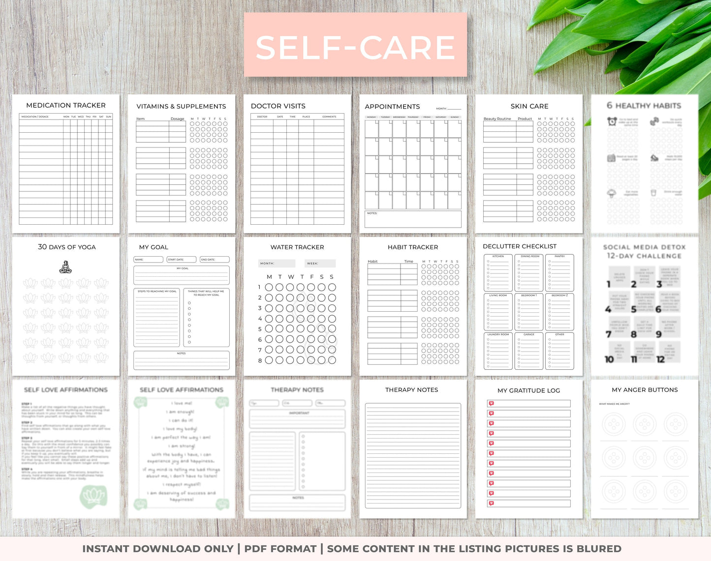 self-care planner pages