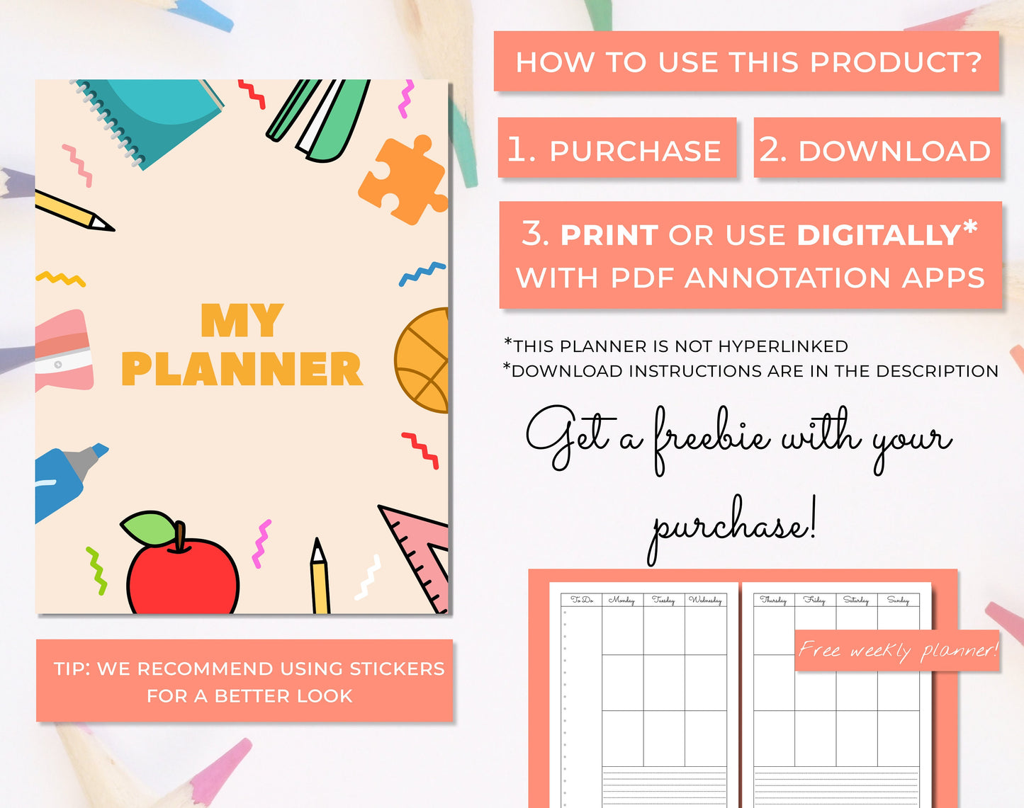 ADHD printable planner kids download instructions