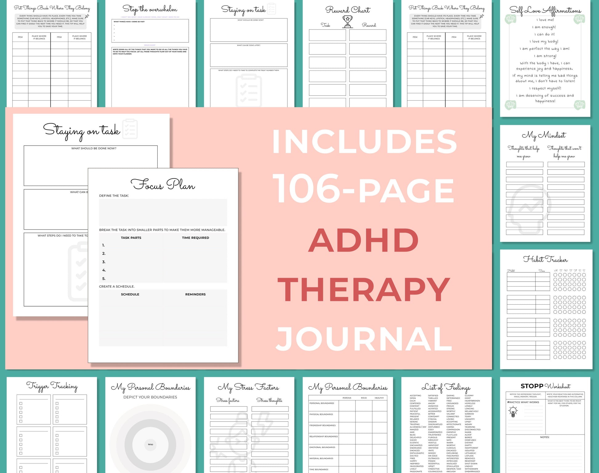 This planner includes ADHD therapy journal