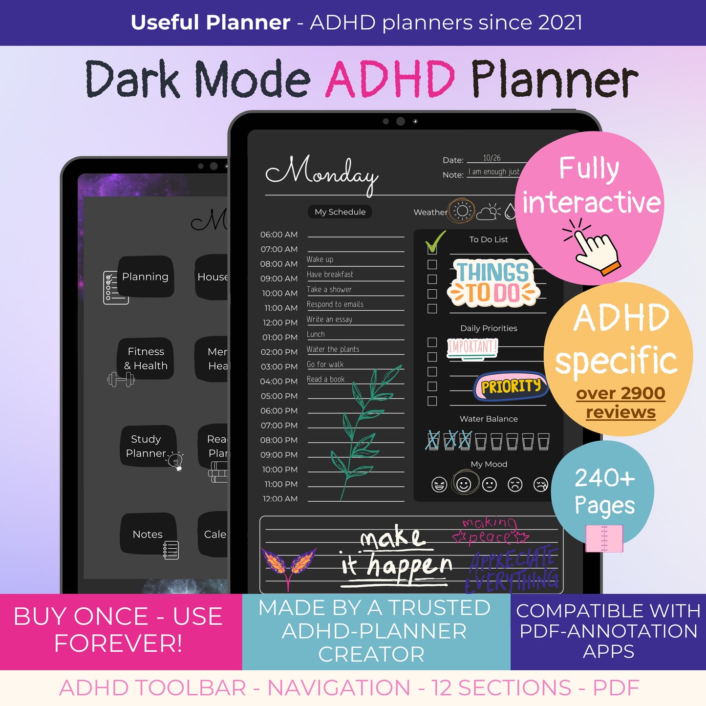 Dark mode digital planner