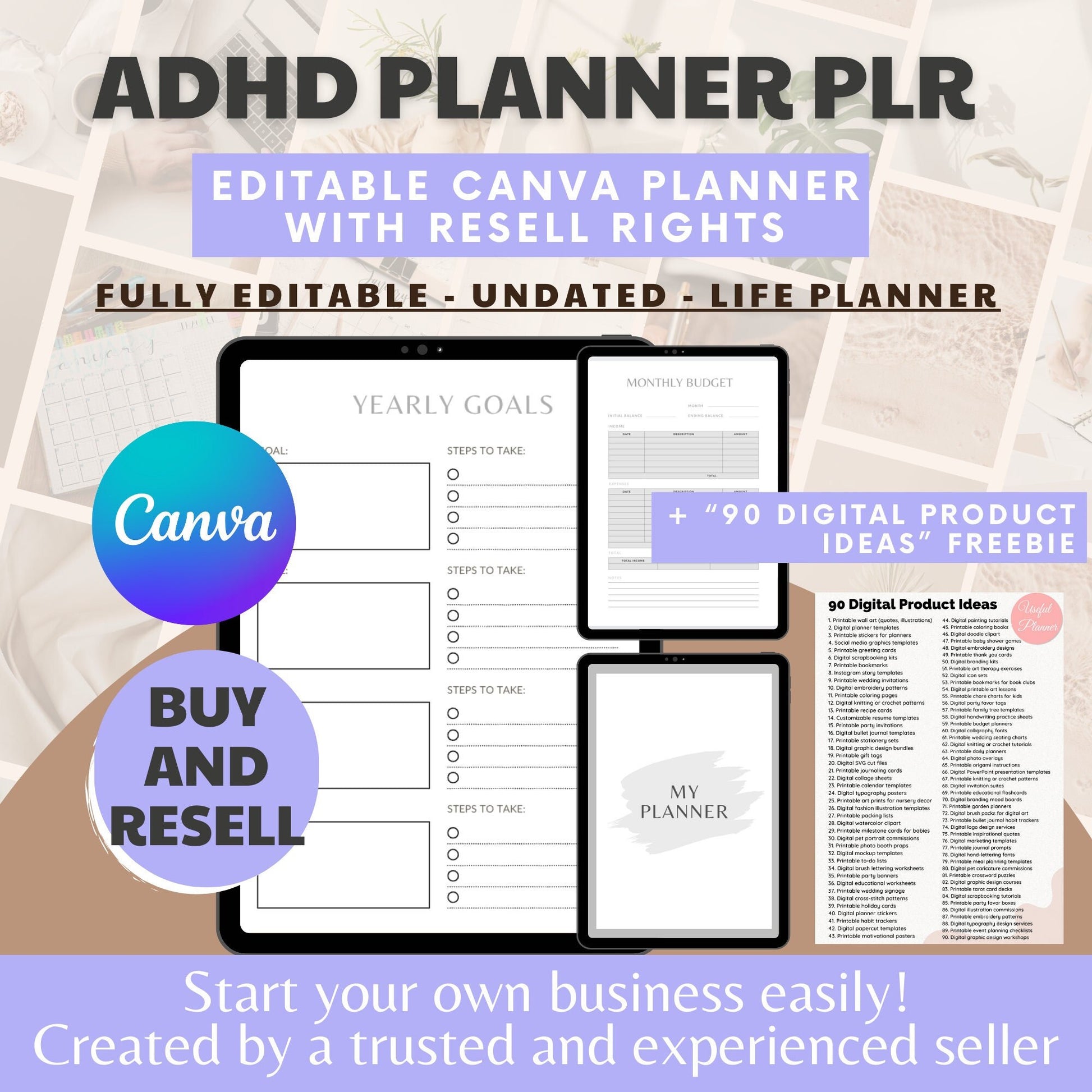 ADHD PLR Canva editable planner