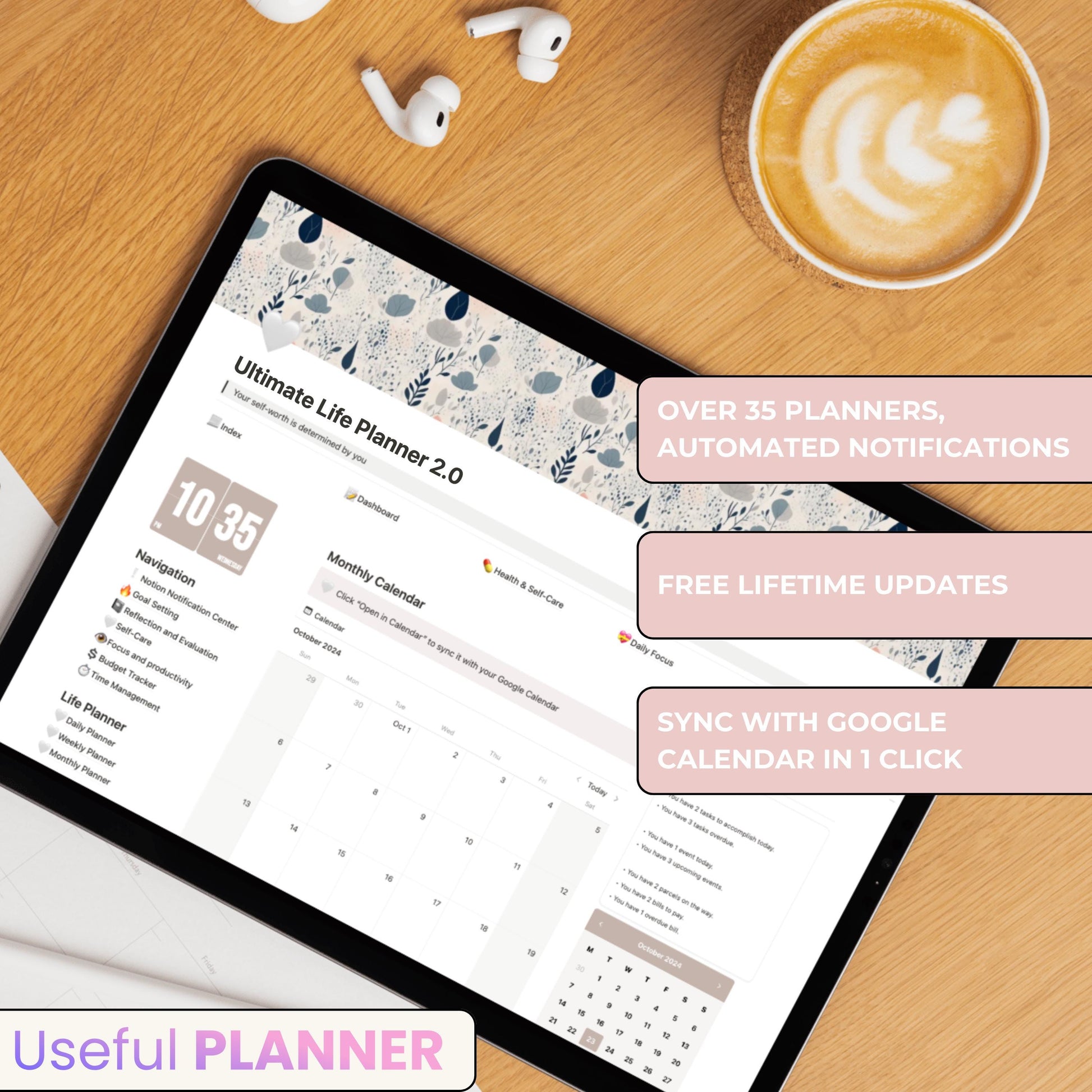 Notion planner can be synced with Google Calendar in one click