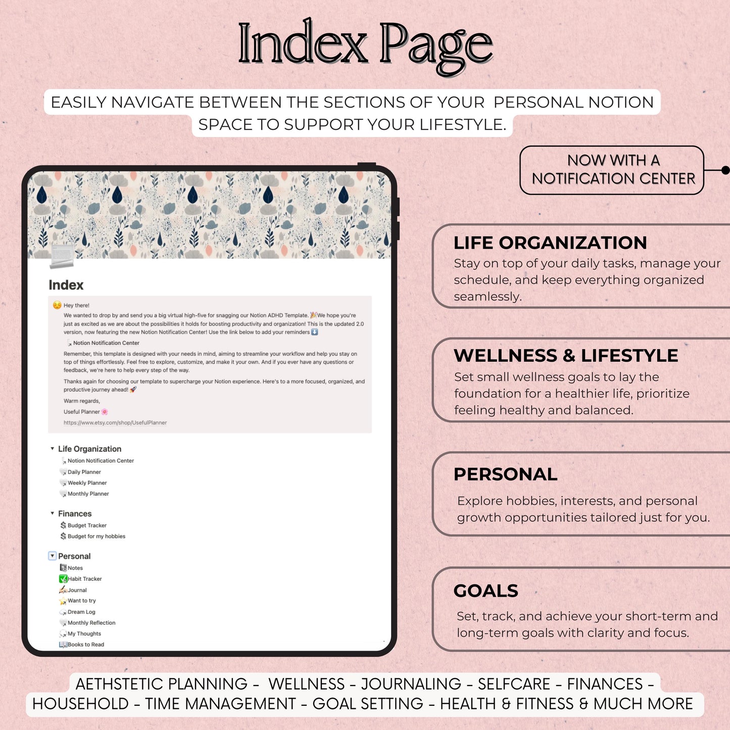 ADHD Notion planner index page