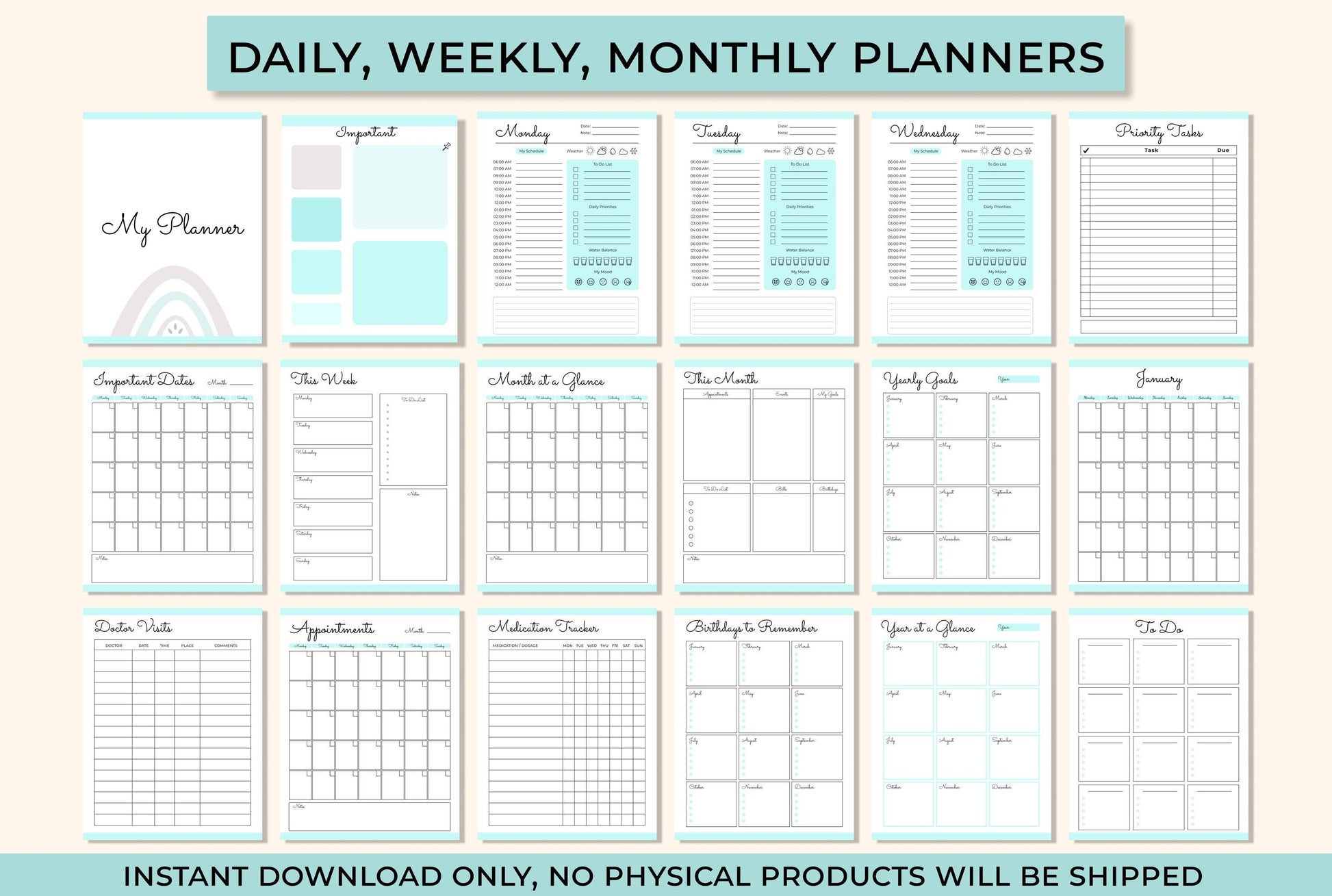 daily, weekly, monthly planners