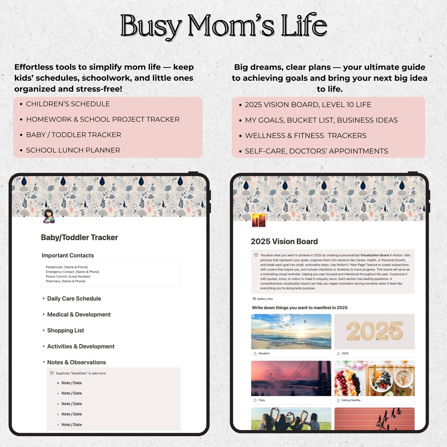 mom's life planner pages