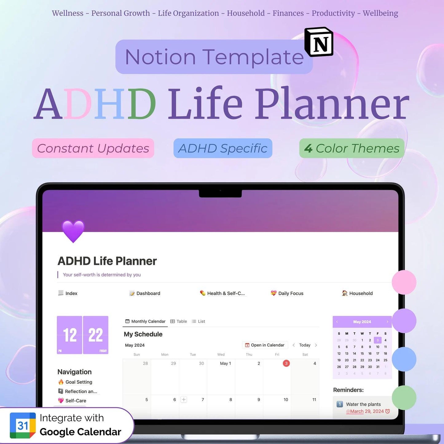 ADHD Notion Life Planner available in four colors