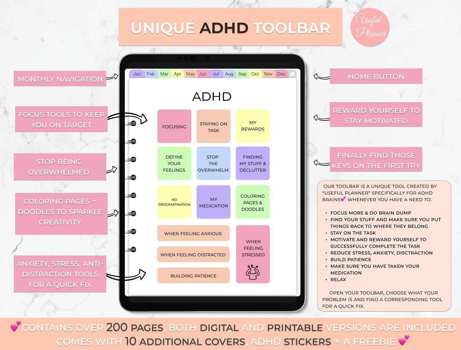 Unique ADHD toolbar that includes 12 ADHD tools