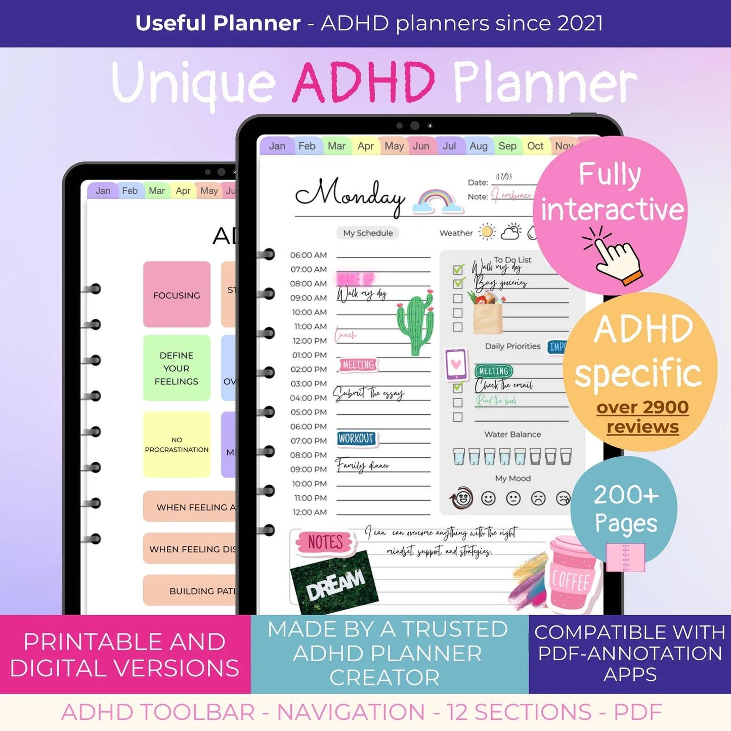 printable and digital ADHD-specific planner from UsefulPlanner shop