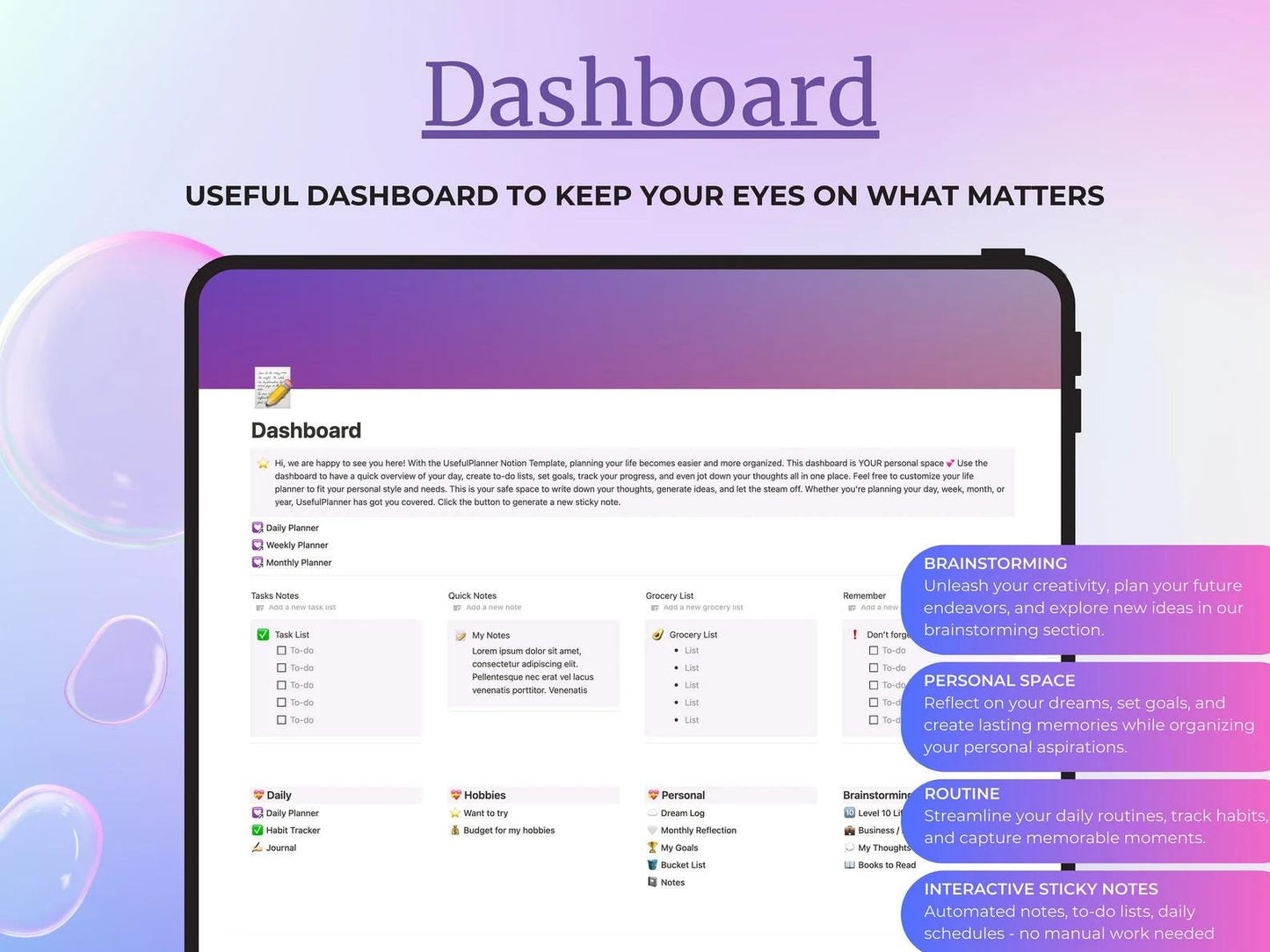 Notion planner dashboard