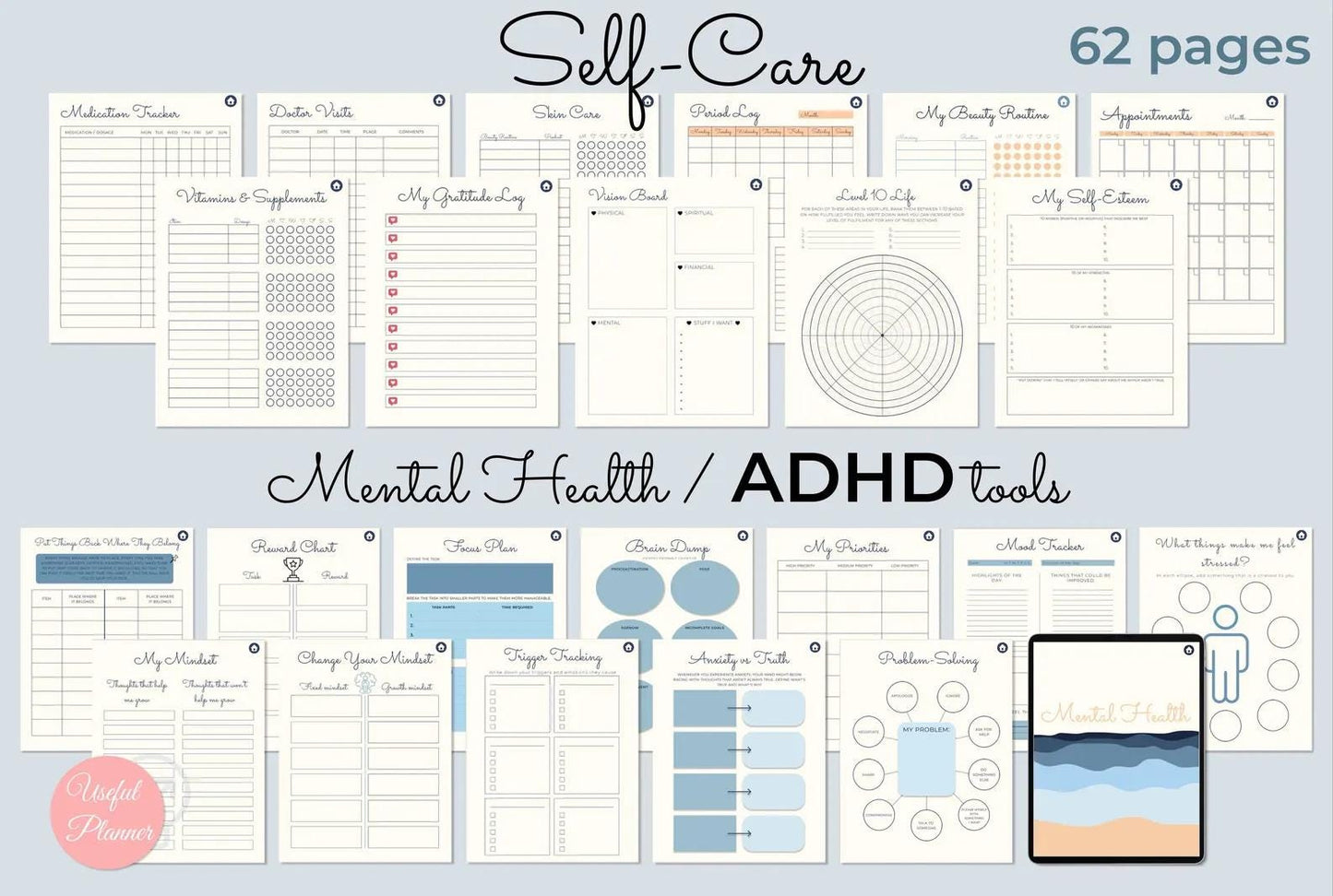 self-care and mental health planners