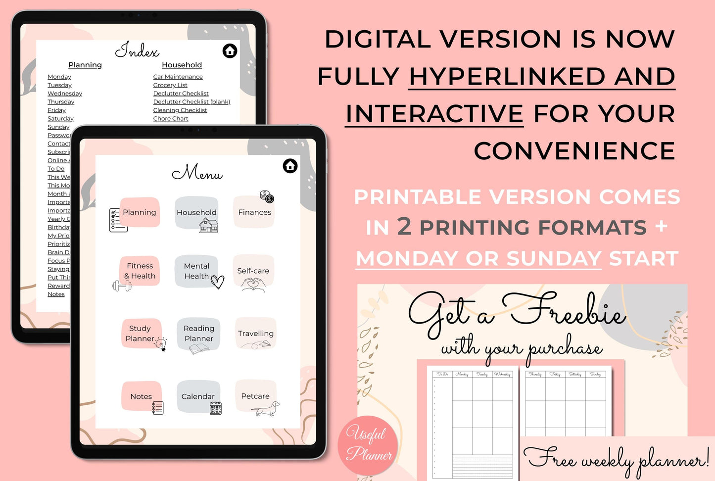 Fully hyperlinked digital ADHD planner