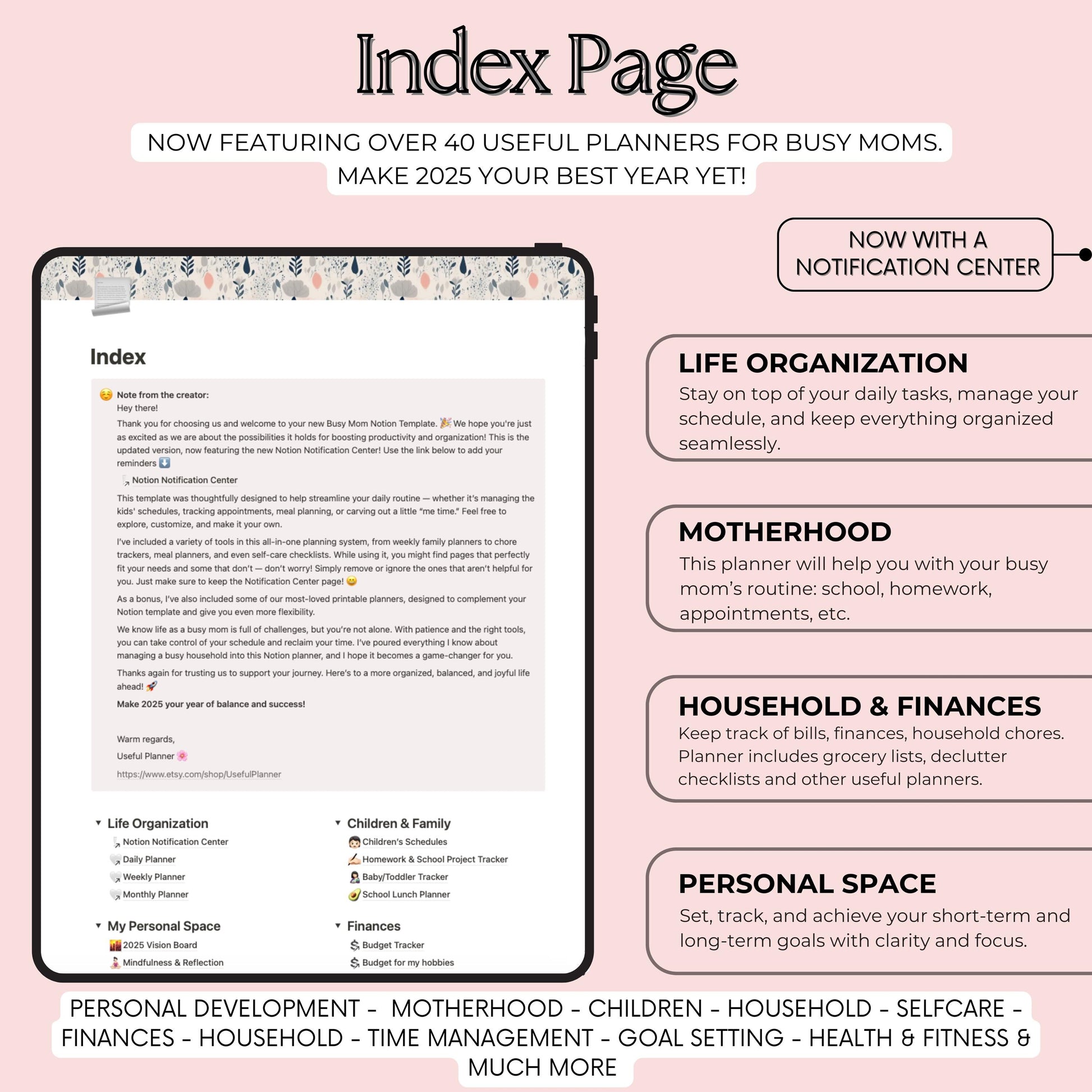 busy mom planner index page