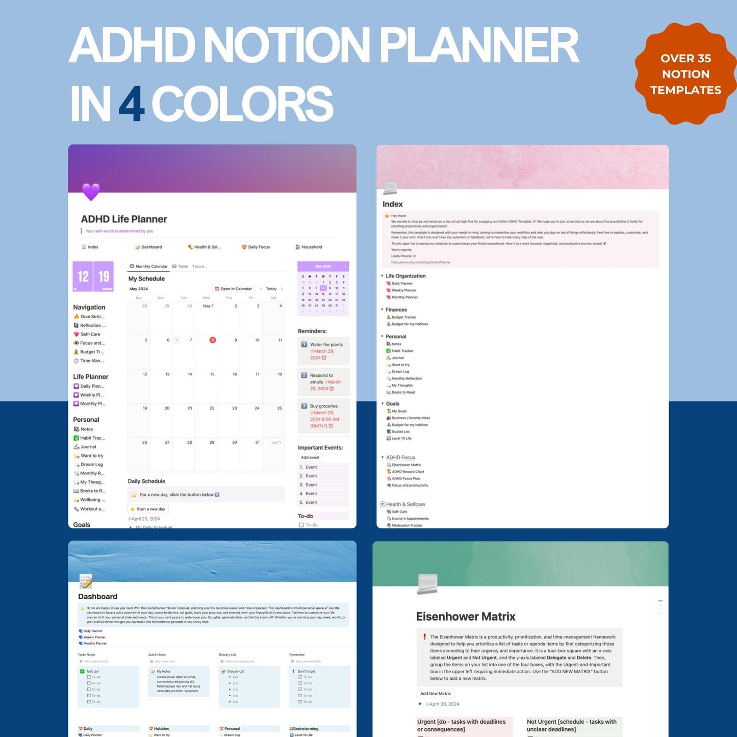 ADHD Notion Planner in  colors