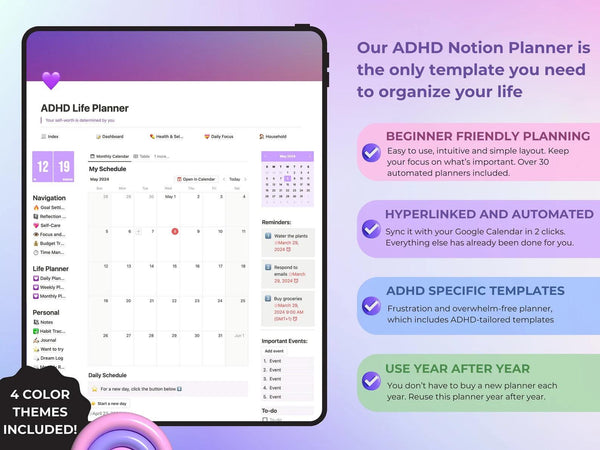 ADHD Notion Life Planner, All in One Automated Notion Planner ...