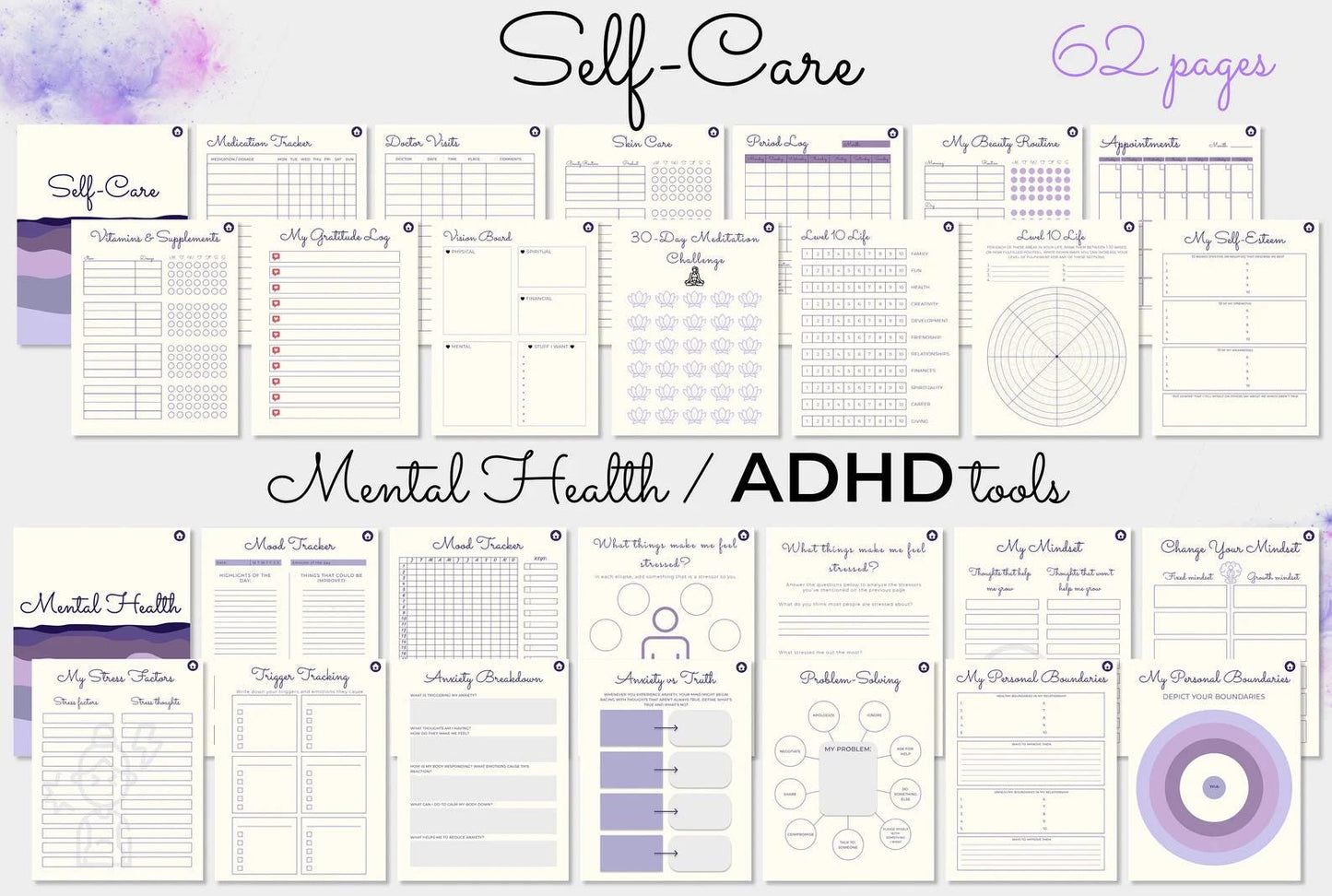 ADHD Mental Health journal and self-care pages