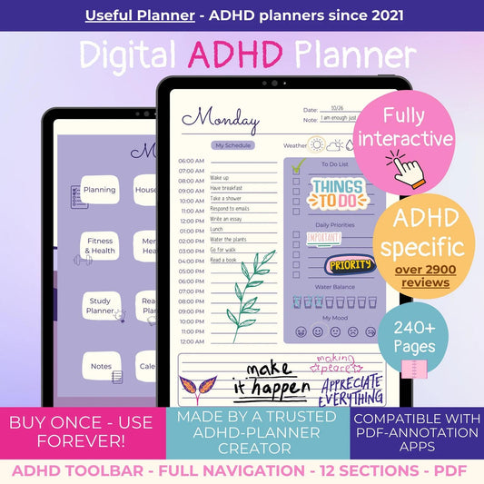 Purple ADHD digital planner