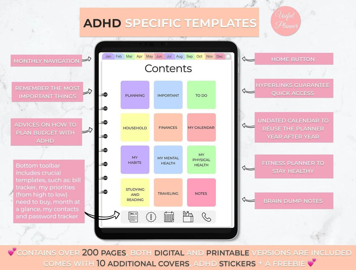 ADHD planner content and sections