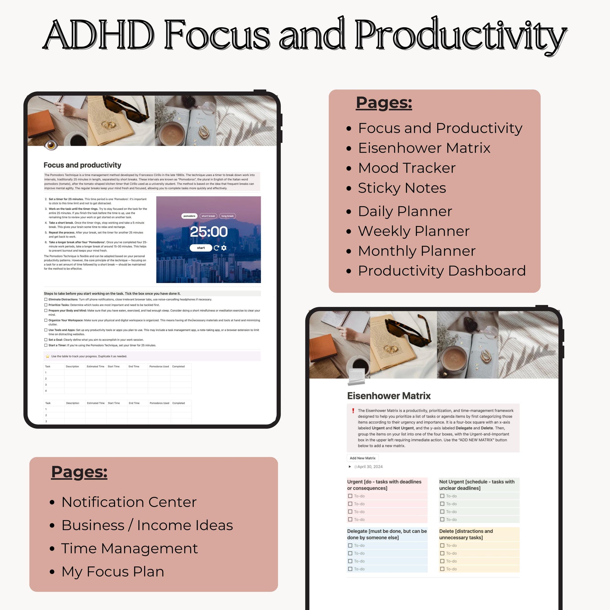 ADHD focus and productivity pages