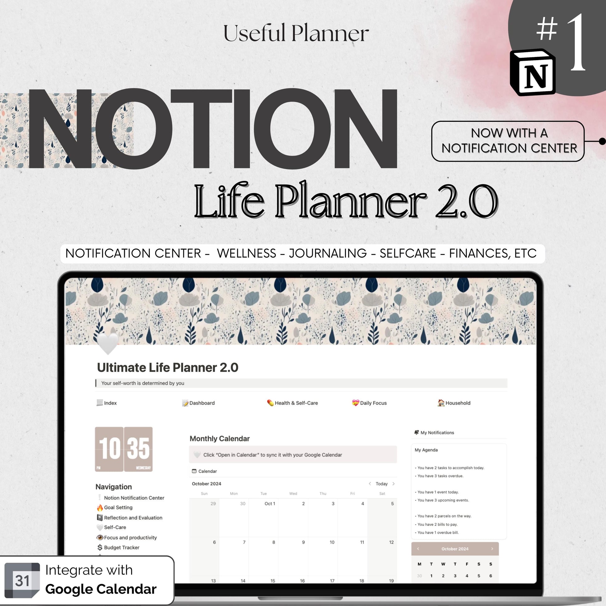 Aesthetic Notion planner with goal-setting and task management dashboards in neutral tones