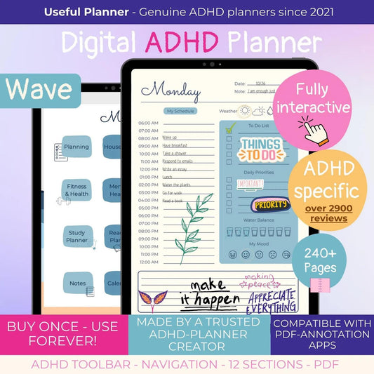 Digital hyperlinked ADHD planner compatible with goodnotes