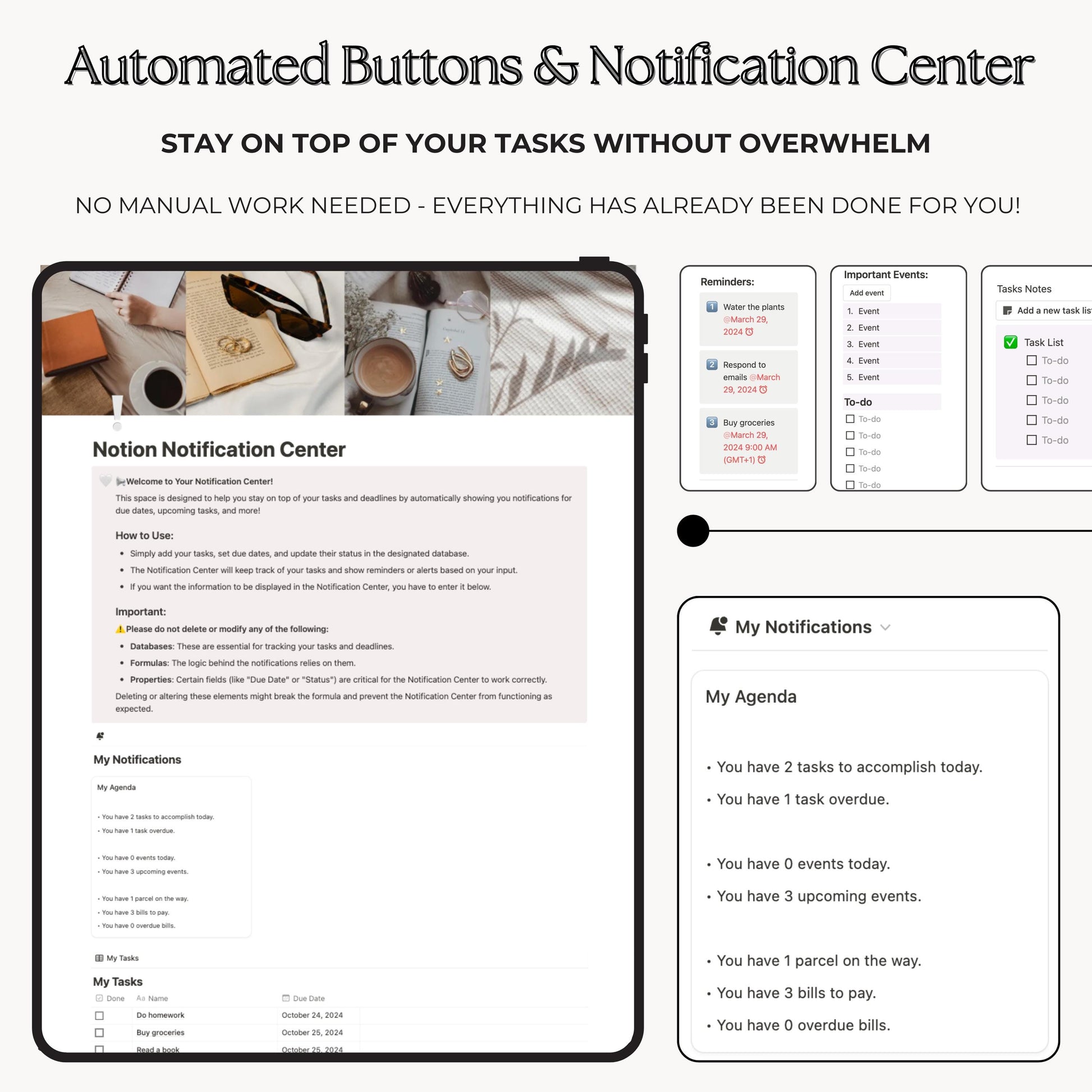 Automated buttons and notification center