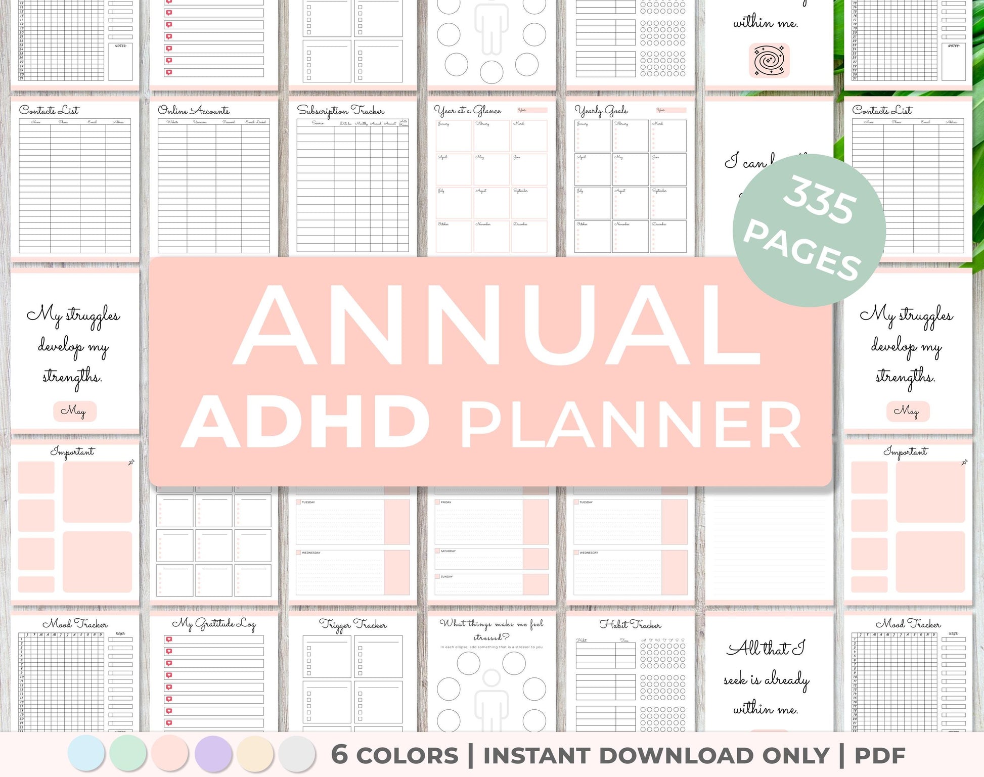 Yearly ADHD planner in 6 colors